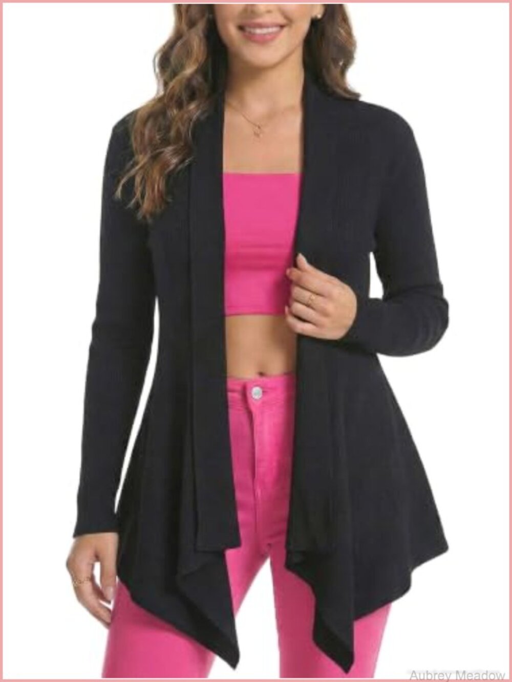 Women's Open Front Draped Ribbed Knit Cardigan Sweater
